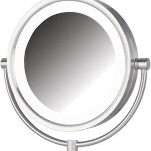 JERDON Tabletop Makeup Mirror with Lights 1X/8X Magnification Nickel 8.5" Mirror